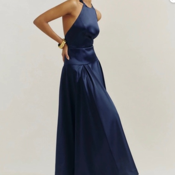 ReformationNWT LillyAnn Navy Satin Dress